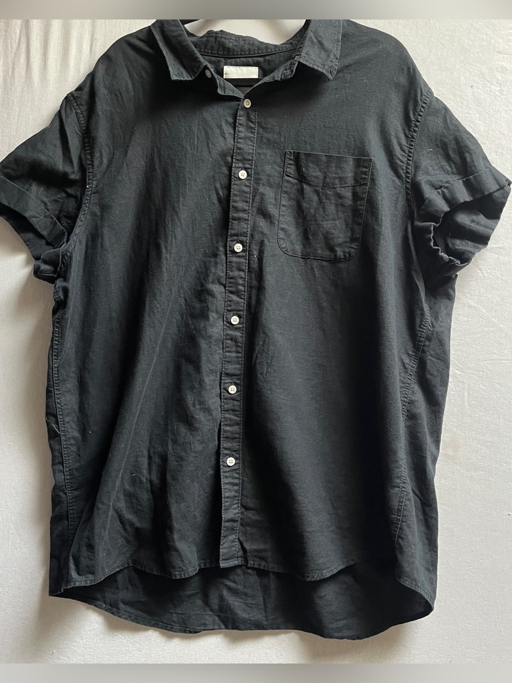 American Eagle Short Sleeve Button Up Linen Blend Shirt Black Plus Size 3X
